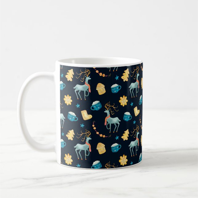 Watercolor seamless pattern with christmas deers g coffee mug (Left)