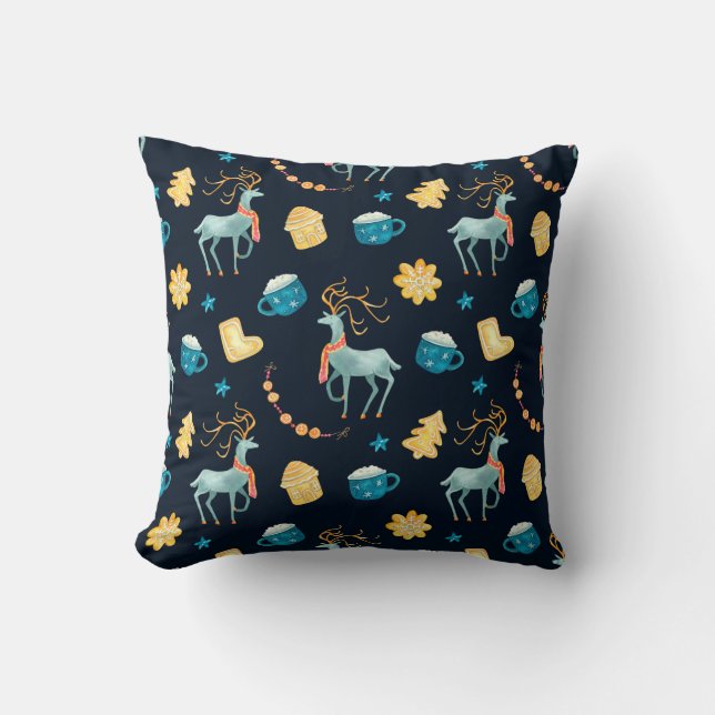 Watercolor seamless pattern with christmas deers g cushion (Front)