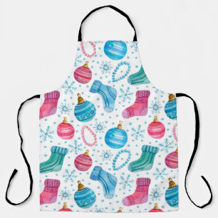 Watercolor seamless pattern with Christmas stockin Apron