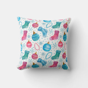 Watercolor seamless pattern with Christmas stockin Cushion