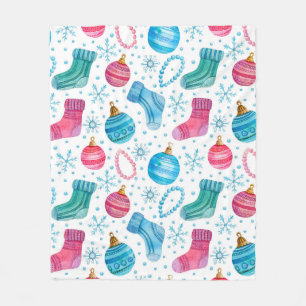 Watercolor seamless pattern with Christmas stockin Fleece Blanket