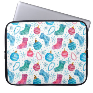 Watercolor seamless pattern with Christmas stockin Laptop Sleeve