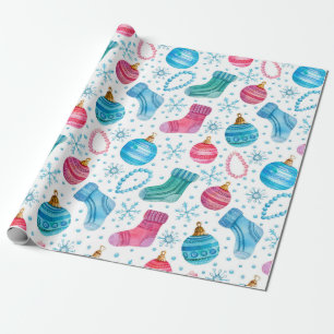 Watercolor seamless pattern with Christmas stockin Wrapping Paper