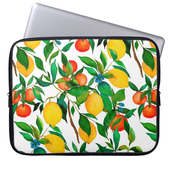 Watercolor seamless pattern with citrus fruits.  laptop sleeve (Front)