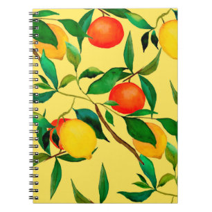 Watercolor seamless pattern with citrus fruits.  notebook