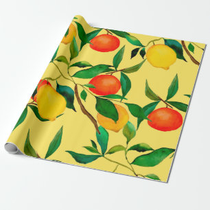 Watercolor seamless pattern with citrus fruits.  wrapping paper