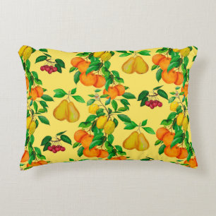 Watercolor seamless pattern with citrus, pear, che decorative cushion
