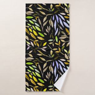 Watercolor seamless pattern with colourful leaves. bath towel