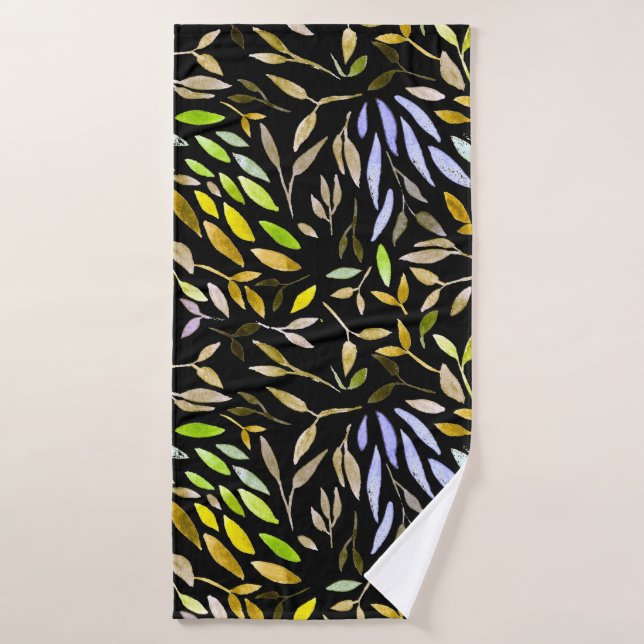 Watercolor seamless pattern with colourful leaves. bath towel (Bath Towel)