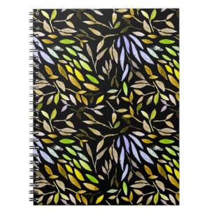Watercolor seamless pattern with colourful leaves. notebook