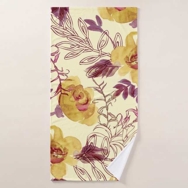 Watercolor Seamless Pattern with Contoured Element Bath Towel (Bath Towel)