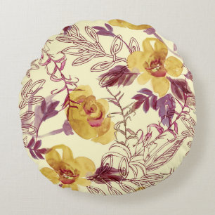 Watercolor Seamless Pattern with Contoured Element Round Cushion