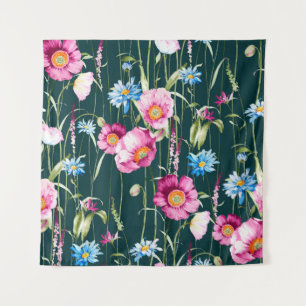 Watercolor seamless pattern with corn poppy flower tapestry