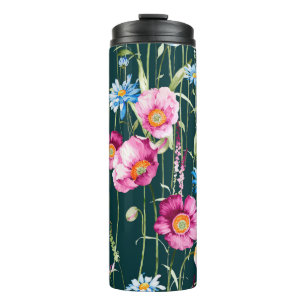 Watercolor seamless pattern with corn poppy flower thermal tumbler