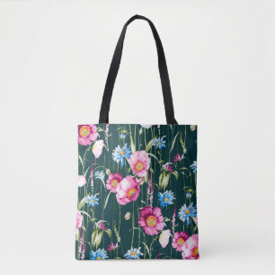 Watercolor seamless pattern with corn poppy flower tote bag