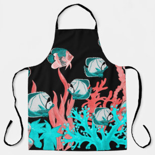 Watercolor seamless pattern with exotic fish on co apron