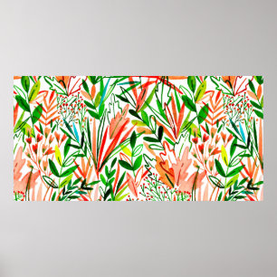 Watercolor seamless pattern with exotic leaves and poster