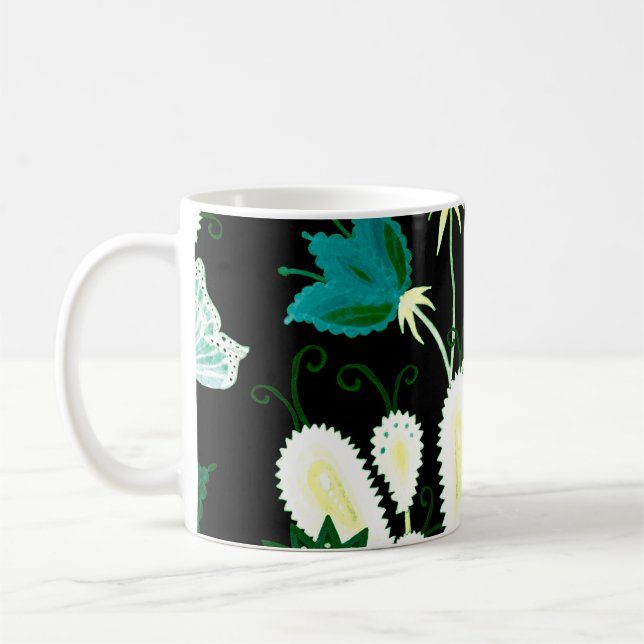 Watercolor seamless pattern with fantasy flowers a coffee mug (Left)