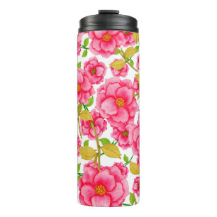 Watercolor seamless pattern with flowers. Vintage Thermal Tumbler