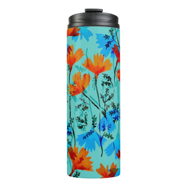 Watercolor seamless pattern with hand drawn simple thermal tumbler (Front)