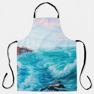 Watercolor seamless pattern with hand painted blue apron