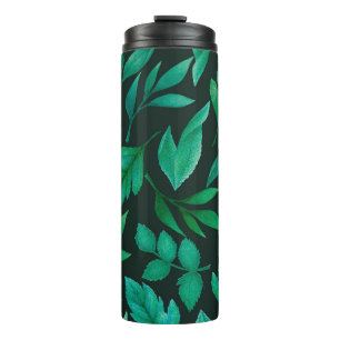 Watercolor seamless pattern with hand painted blue thermal tumbler