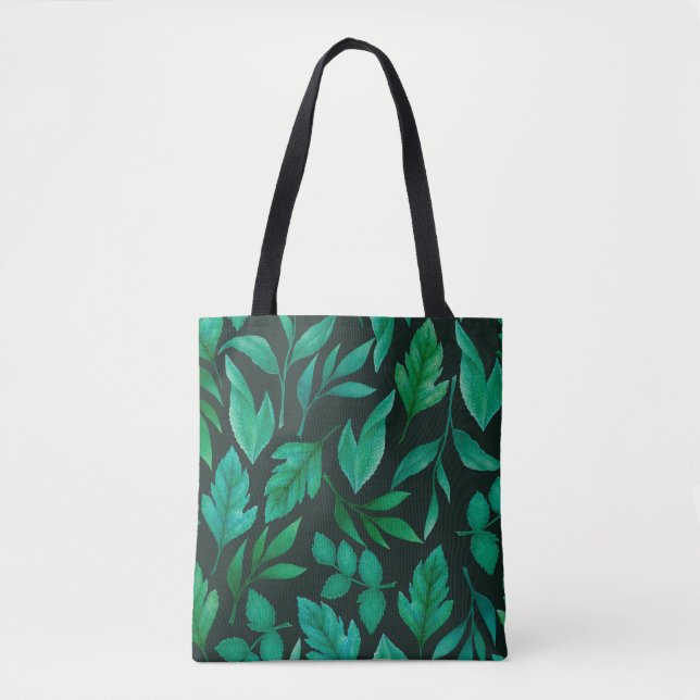 Watercolor seamless pattern with hand painted blue tote bag (Front)