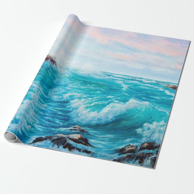 Watercolor seamless pattern with hand painted blue wrapping paper (Unrolled)