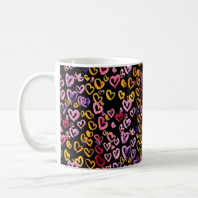 Watercolor seamless pattern with hearts.  coffee mug (Left)