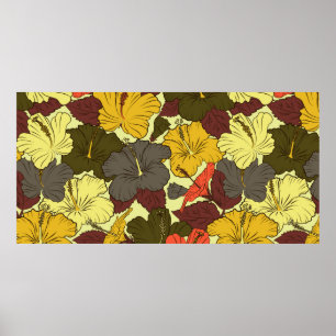 Watercolor seamless pattern with hibiscus flowers poster