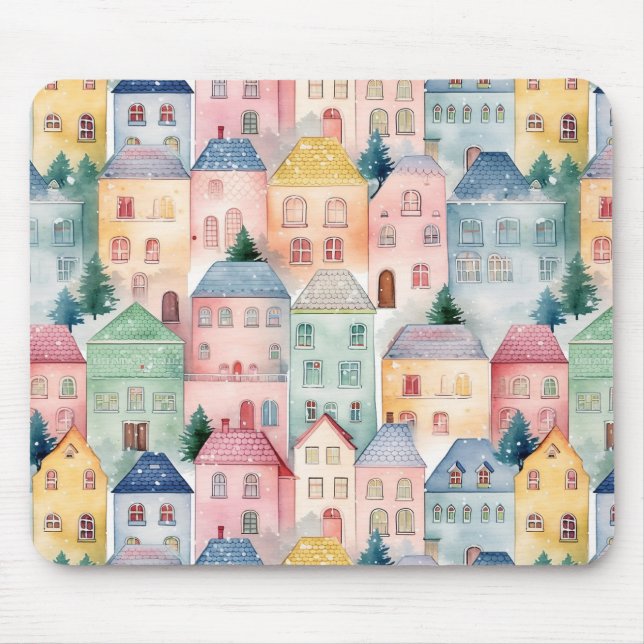 Watercolor seamless pattern with houses  mouse mat (Front)