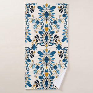 Watercolor seamless pattern with ikat. Tie dye wat Bath Towel