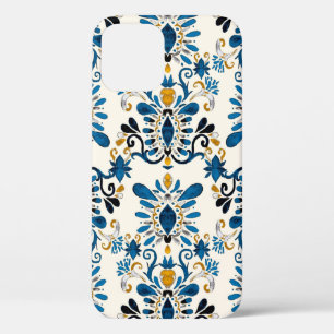 Watercolor seamless pattern with ikat. Tie dye wat iPhone 12 Case