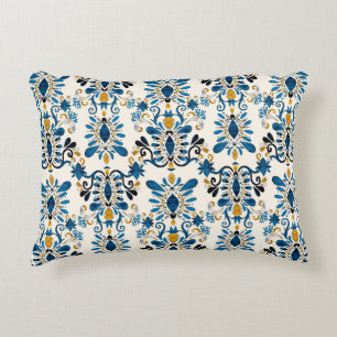 Watercolor seamless pattern with ikat. Tie dye wat Decorative Cushion