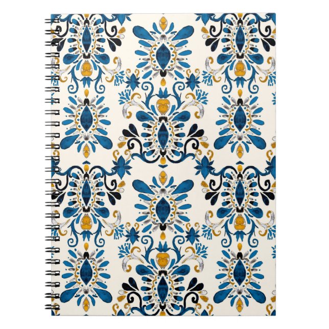 Watercolor seamless pattern with ikat. Tie dye wat Notebook (Front)