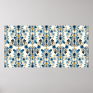 Watercolor seamless pattern with ikat. Tie dye wat Poster
