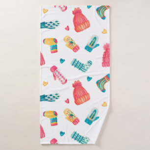 Watercolor seamless pattern with  knitted warm clo bath towel