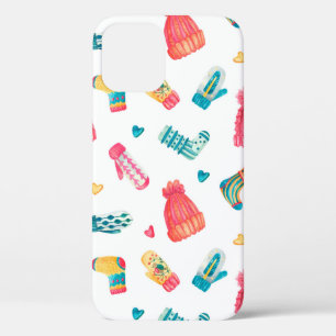 Watercolor seamless pattern with  knitted warm clo iPhone 12 case