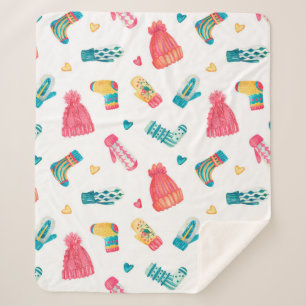Watercolor seamless pattern with knitted warm clo sherpa blanket