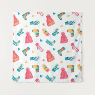 Watercolor seamless pattern with knitted warm clo tapestry