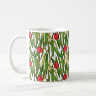 Watercolor seamless pattern with ladybugs. Against Coffee Mug