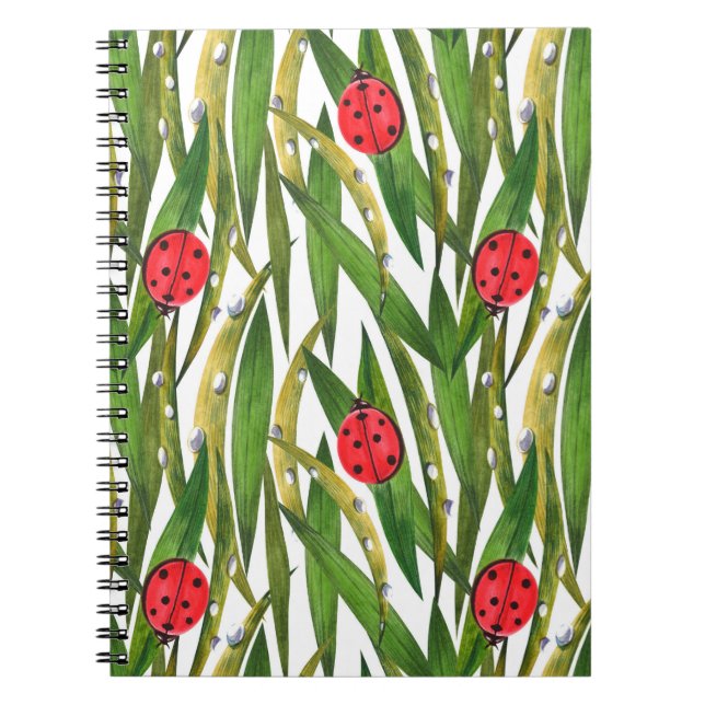 Watercolor seamless pattern with ladybugs. Against Notebook (Front)