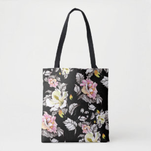 Watercolor seamless pattern with leaves and colorf tote bag