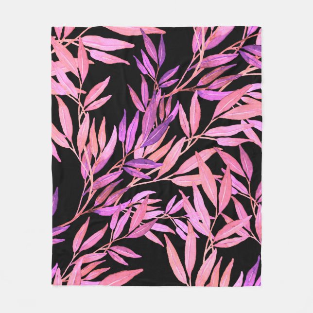 Watercolor seamless pattern with leaves. Bright su Fleece Blanket (Front)