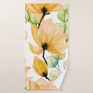 Watercolor seamless pattern with magnolia flowers bath towel