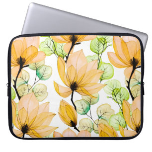 Watercolor seamless pattern with magnolia flowers laptop sleeve