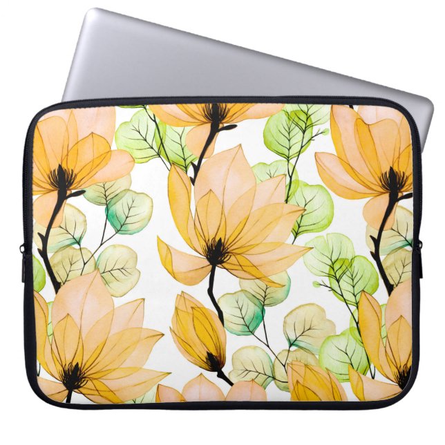 Watercolor seamless pattern with magnolia flowers  laptop sleeve (Front)