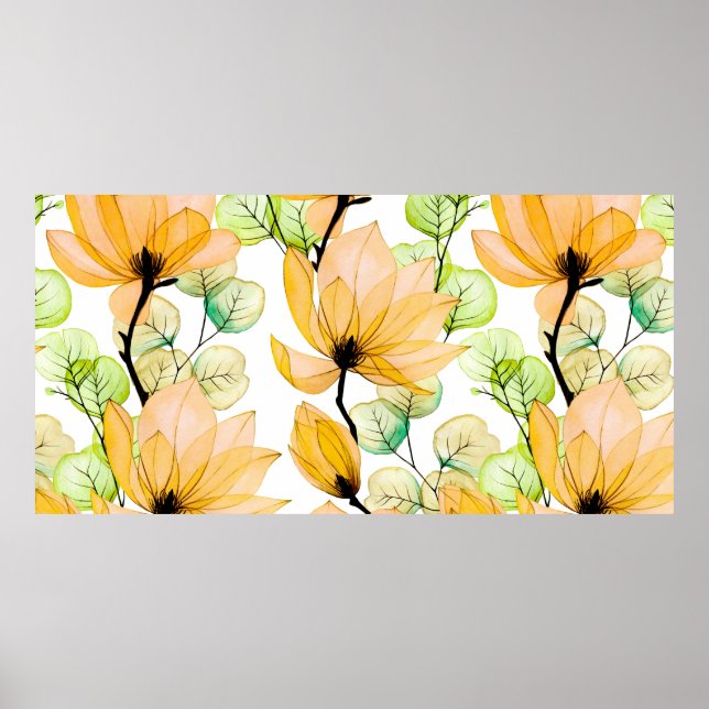 Watercolor seamless pattern with magnolia flowers  poster (Front)