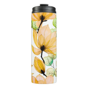 Watercolor seamless pattern with magnolia flowers  thermal tumbler