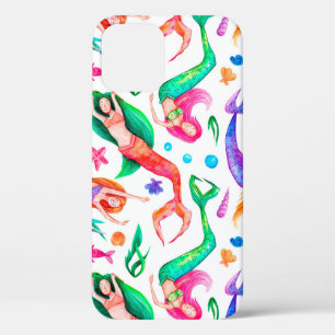 Watercolor seamless pattern with mermaids, seashel iPhone 12 case